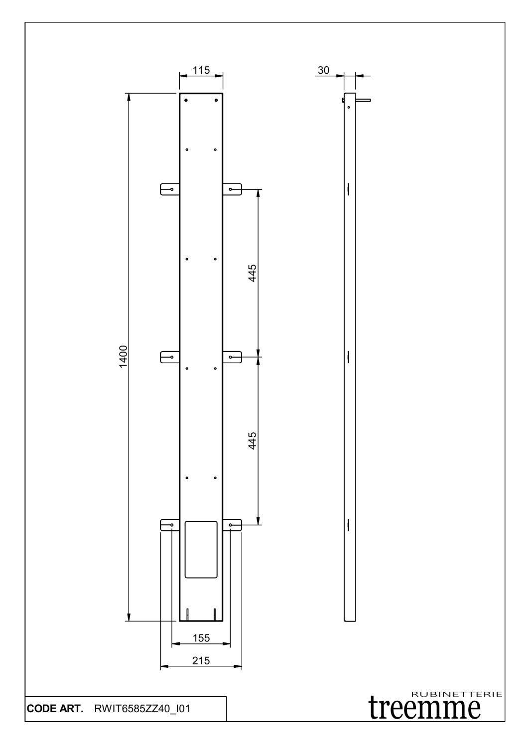 Treemme Shower Встраиваемая часть душевой панели RWIT6585ZZ40