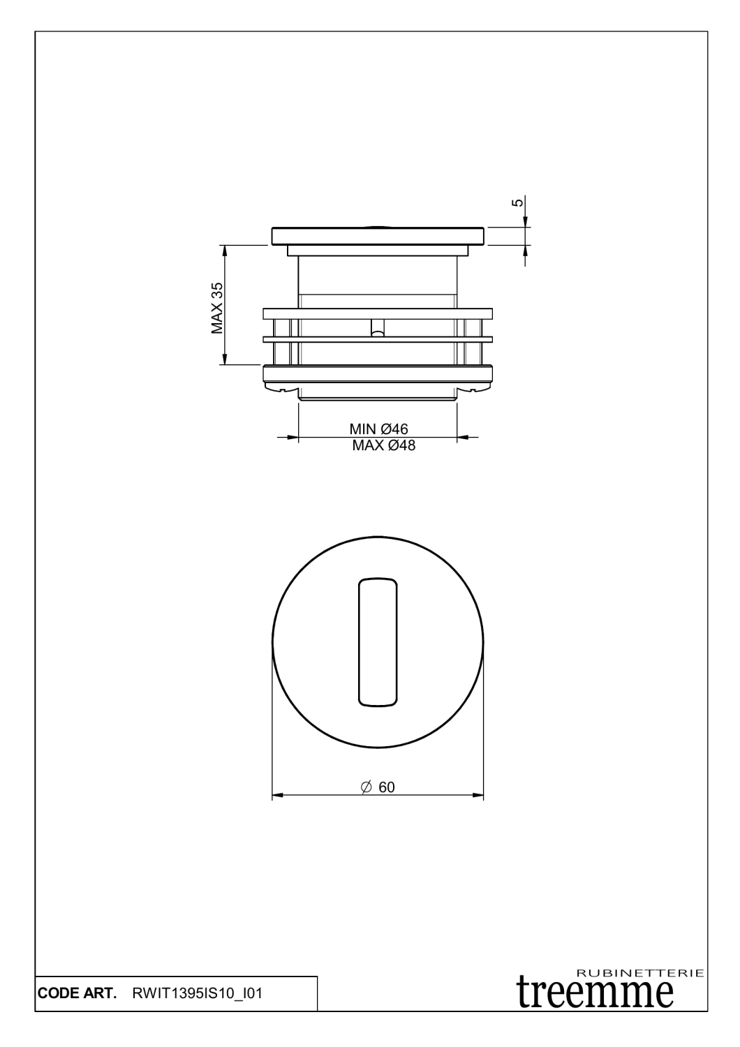 Treemme 40mm Инфракрасный датчик для столешницы, цвет: нержавеющая сталь RWIT1395IS30