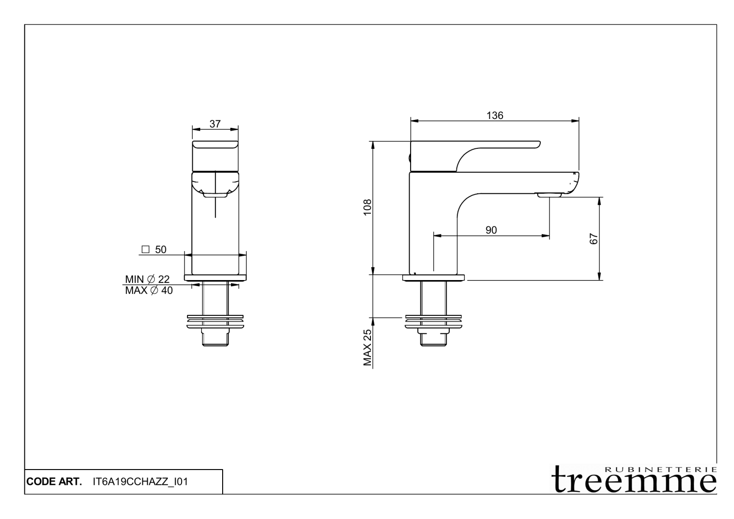 Treemme Hask Кран холодной воды для раковины, цвет: chrome IT6A19CCHAZZ