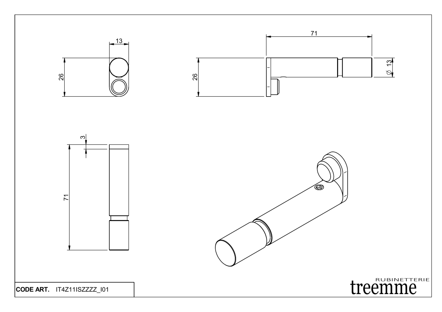 Treemme 22mm Крючок для полотенца, подвесной, цвет: нержавеющая сталь IT4Z11ISZZZZ