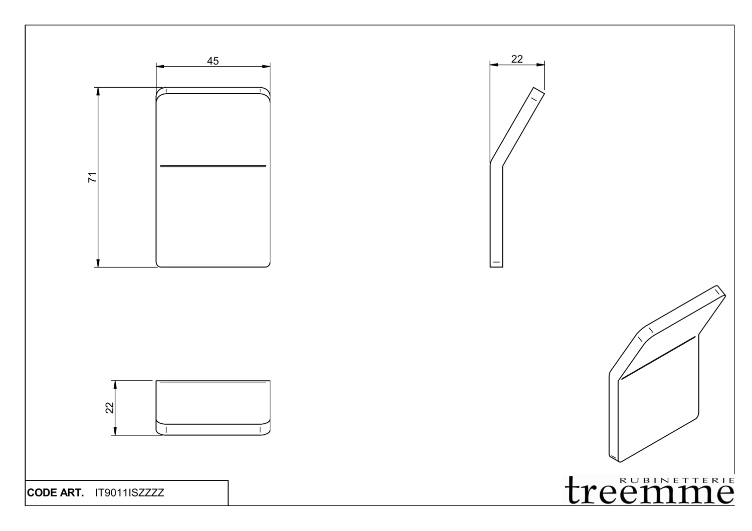 Treemme 22mm Крючок для полотенца, подвесной, цвет: нержавеющая сталь IT9011ISZZZZ