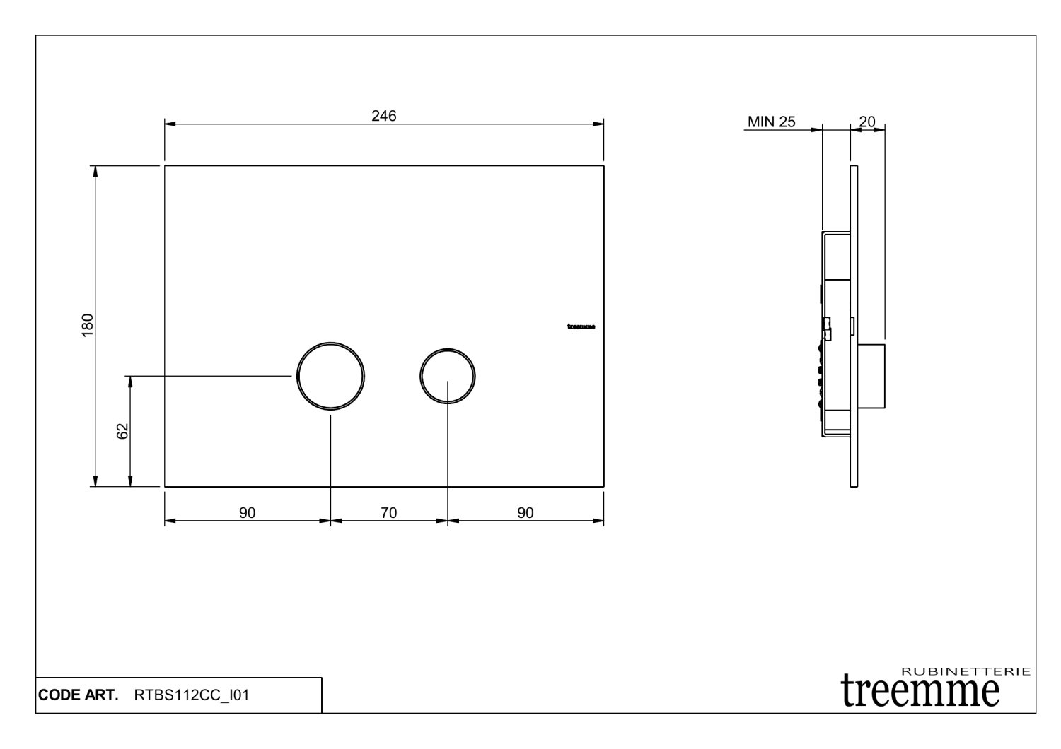 Treemme Shower Панель смыва для инсталляции, цвет: chrome ITRTBS112CC