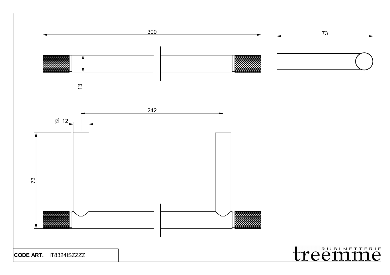Treemme 22mm Полотенцедержатель 30 см, подвесной, цвет: нержавеющая сталь IT8324ISZZZZ