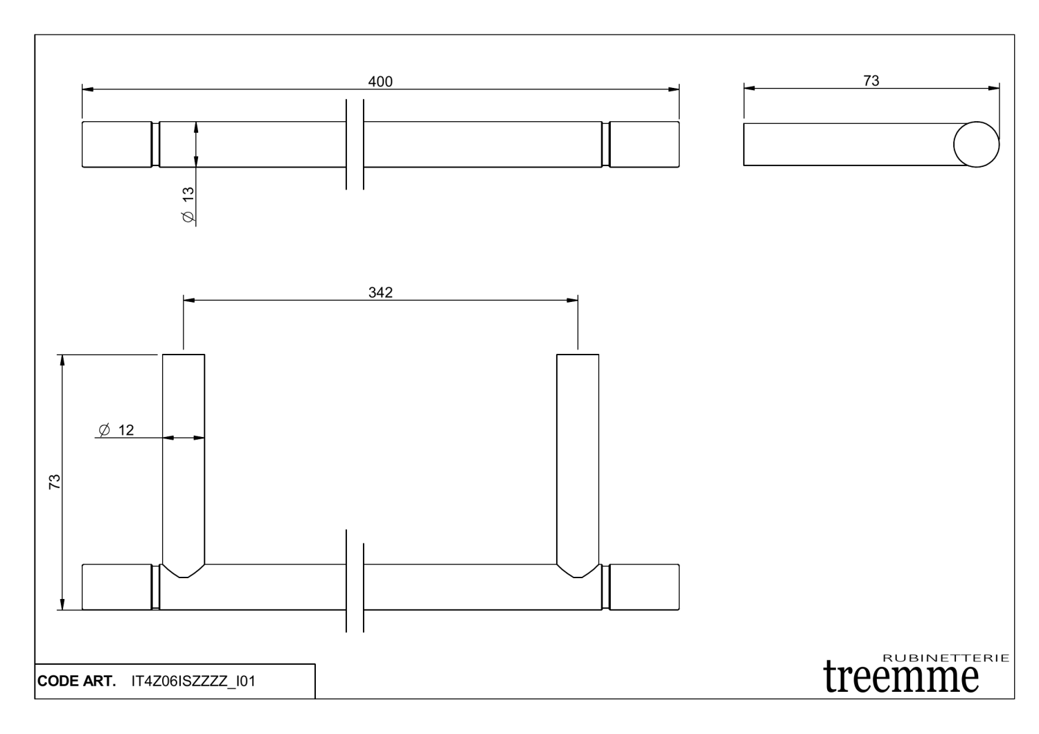 Treemme 22mm Полотенцедержатель 40 см, подвесной, цвет: нержавеющая сталь IT4Z06ISZZZZ