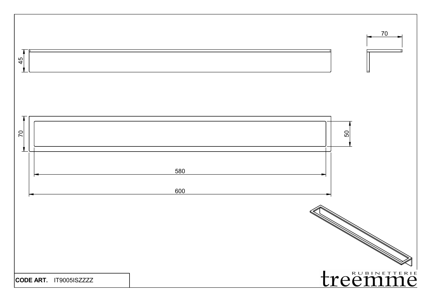 Treemme 22mm Полотенцедержатель 60 см, подвесной, цвет: нержавеющая сталь IT9005ISZZZZ