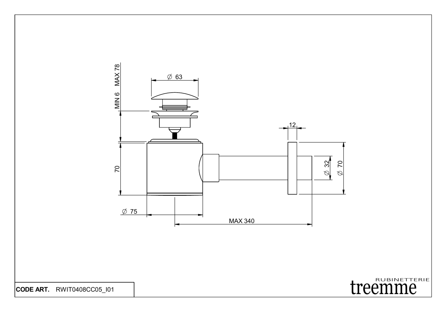 Treemme Modern Сифон для раковины латунный, цвет: chrome RWIT0408CC05