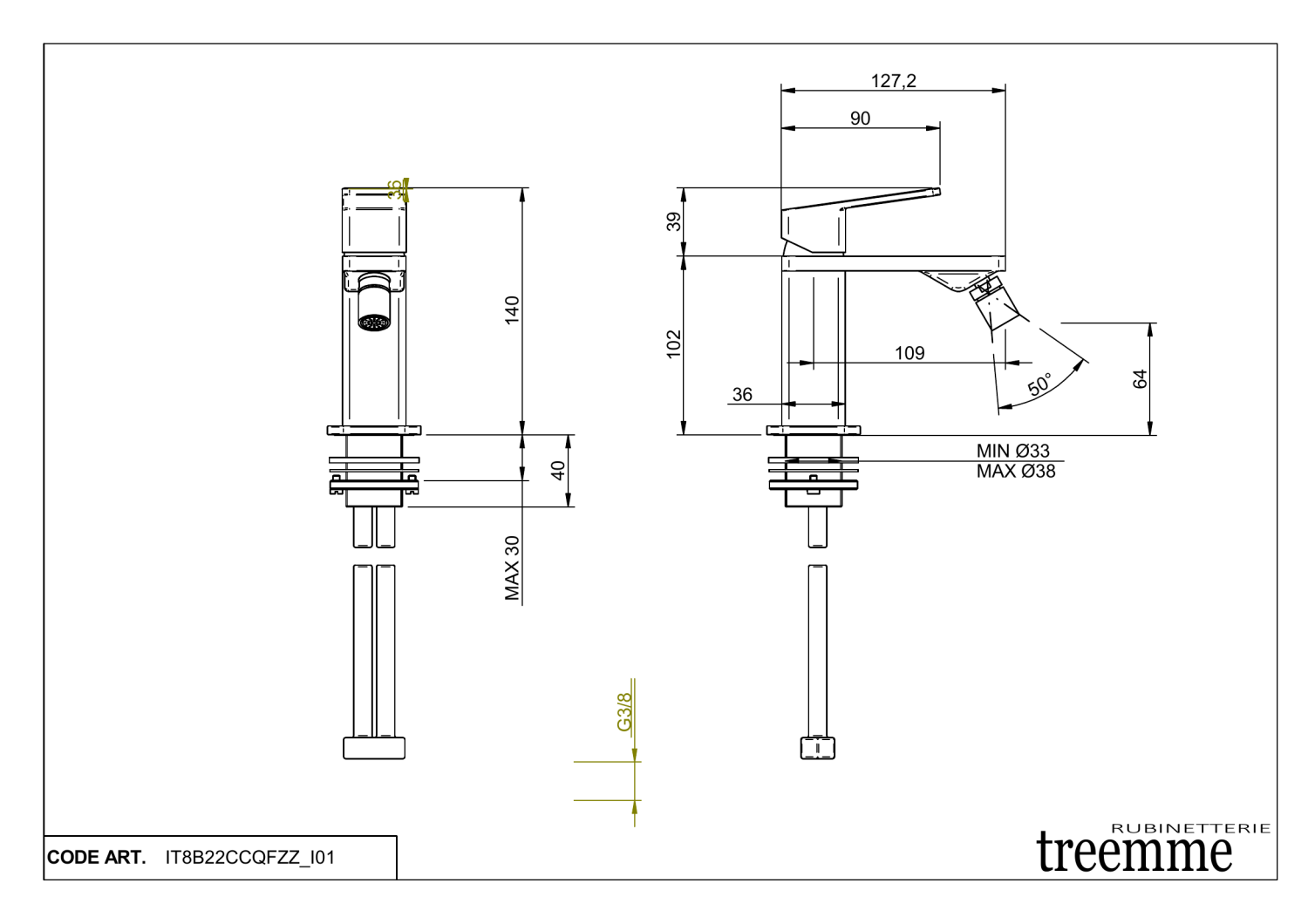 Treemme PA36 Смеситель для биде, без донного клапана, цвет: chrome IT8B22CCQFZZ