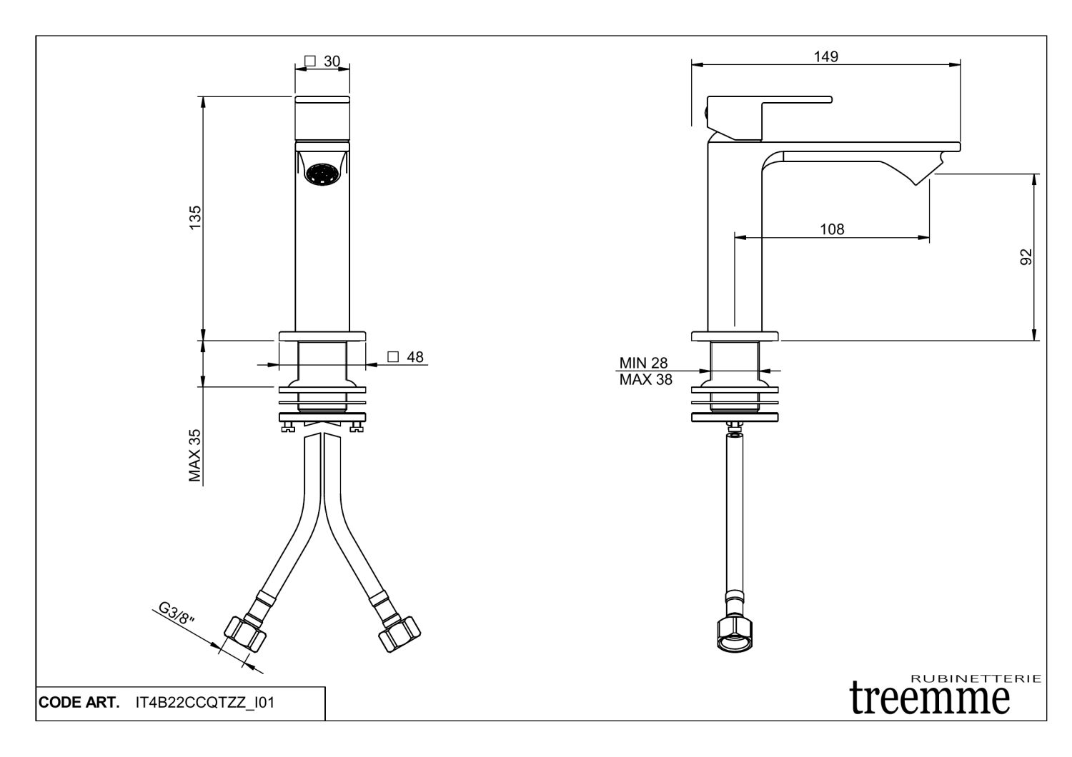 Treemme Q30 Смеситель для биде, без донного клапана, цвет: chrome IT4B22CCQTZZ