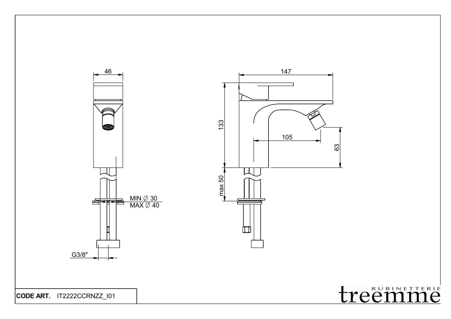 Treemme Ran Смеситель для биде, без донного клапана, цвет: chrome IT2222CCRNZZ
