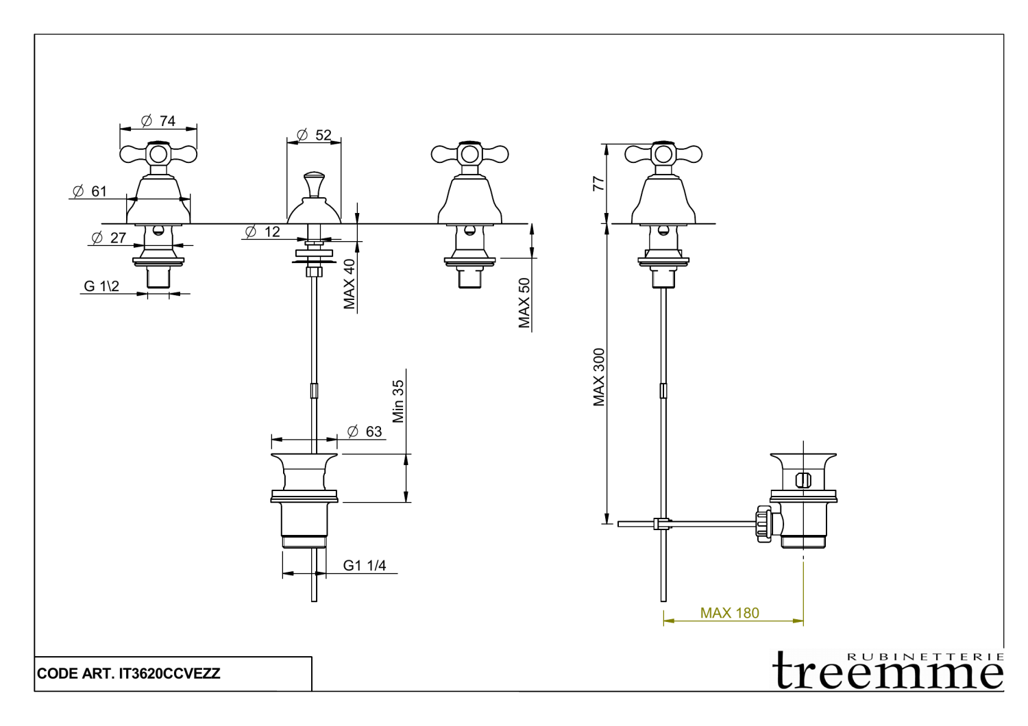 Treemme Romantica Смеситель для биде, с донным клапаном, цвет: chrome IT3620CCPVZZ