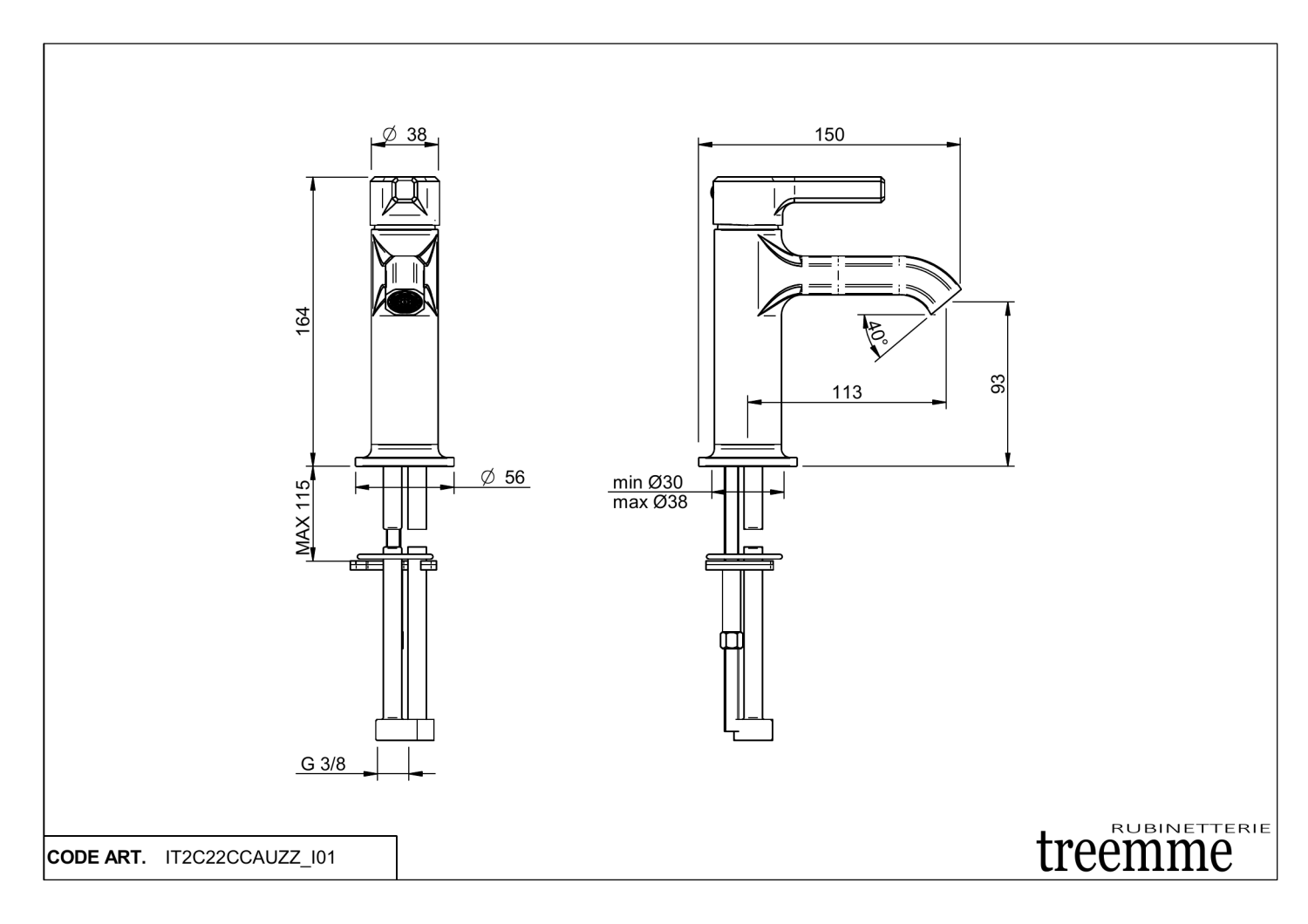 Treemme Aurelia Смеситель для биде, без донного клапана, цвет: chrome IT2C22CCAUZZ