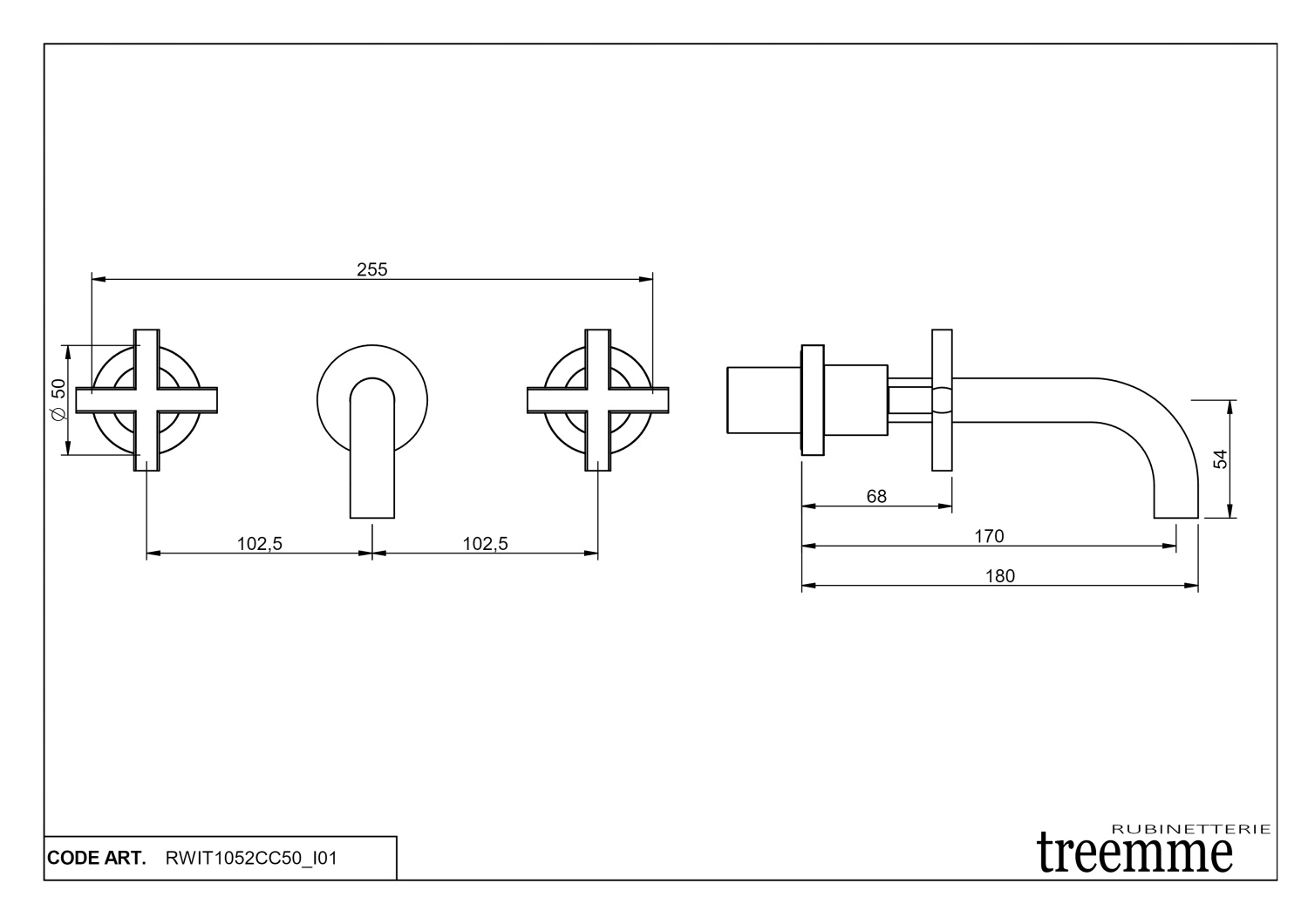 Treemme Line Смеситель для раковины встраиваемый, внешняя часть, цвет: chrome RWIT1052CC50