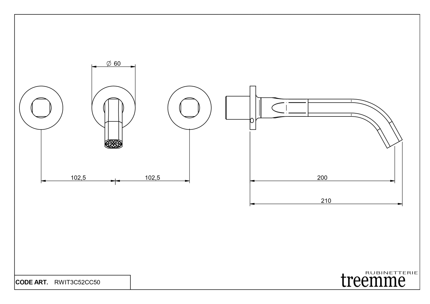 Treemme Appia Смеситель для раковины встраиваемый, внешняя часть, цвет: chrome RWIT3C52CC50
