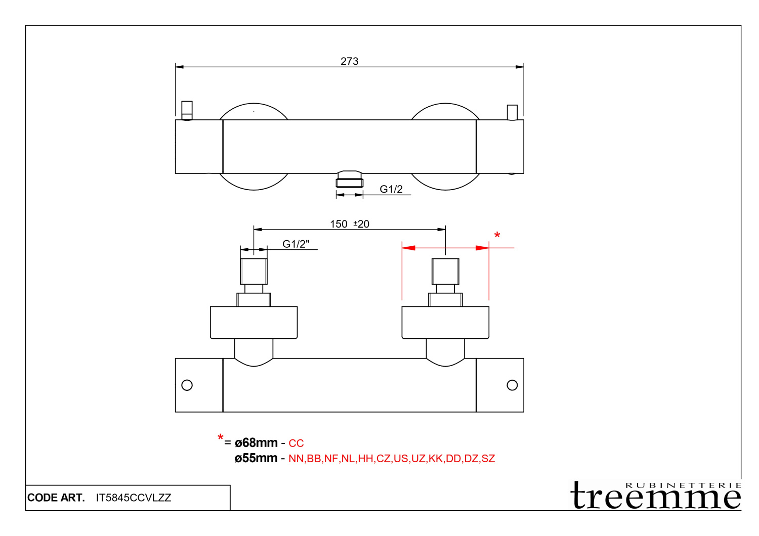 Treemme X-change Смеситель для душа термостатический накладной, цвет: chrome IT5845CCVZZZ