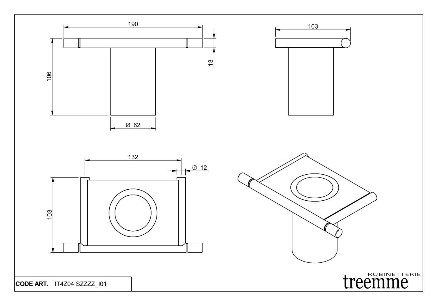 Treemme 22mm Стакан с держателем подвесной, цвет: нержавеющая сталь IT4Z04ISZZZZ