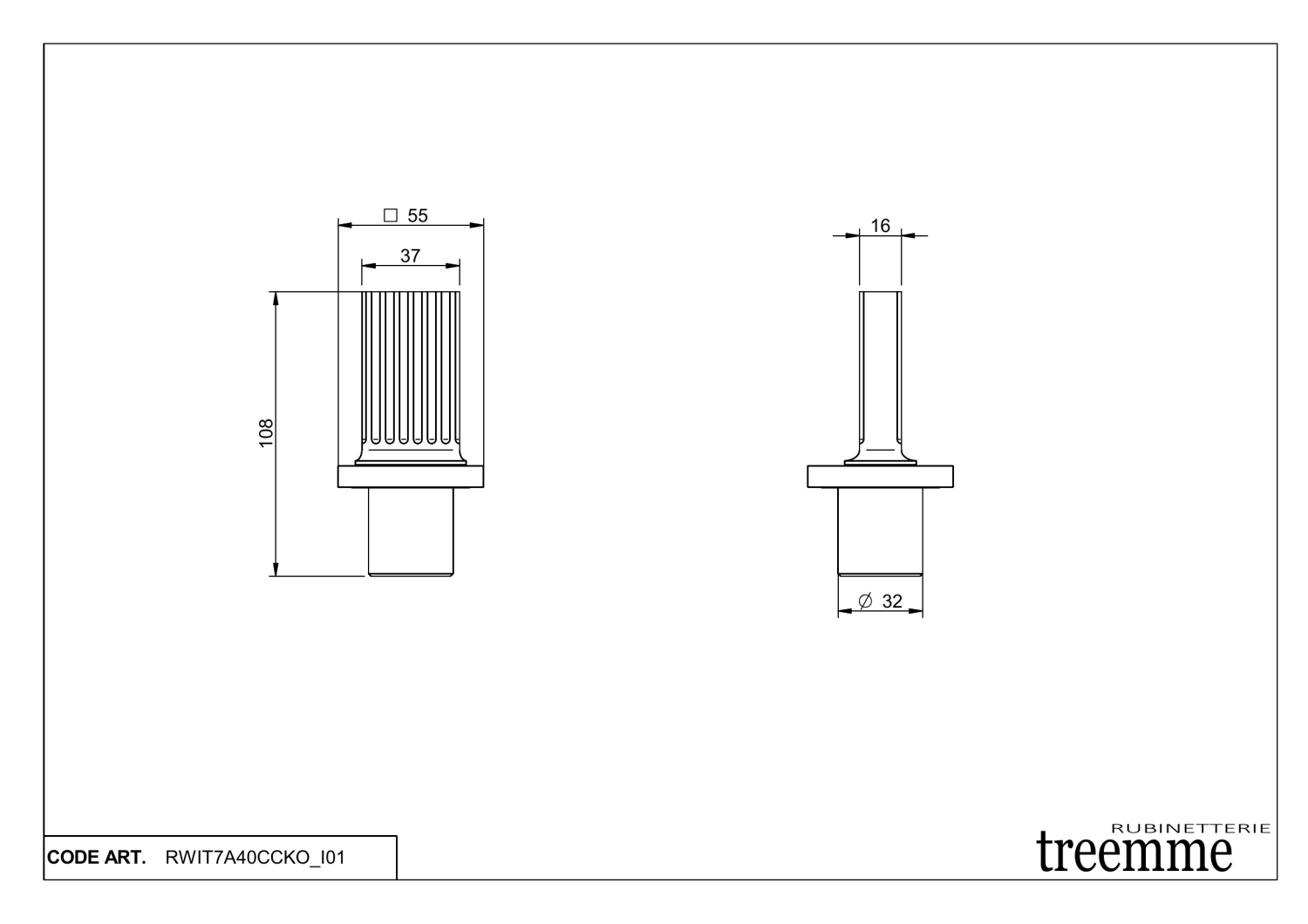 Treemme Kea Встраиваемый вентиль 1/2", цвет: chrome RWIT7A40CCKO
