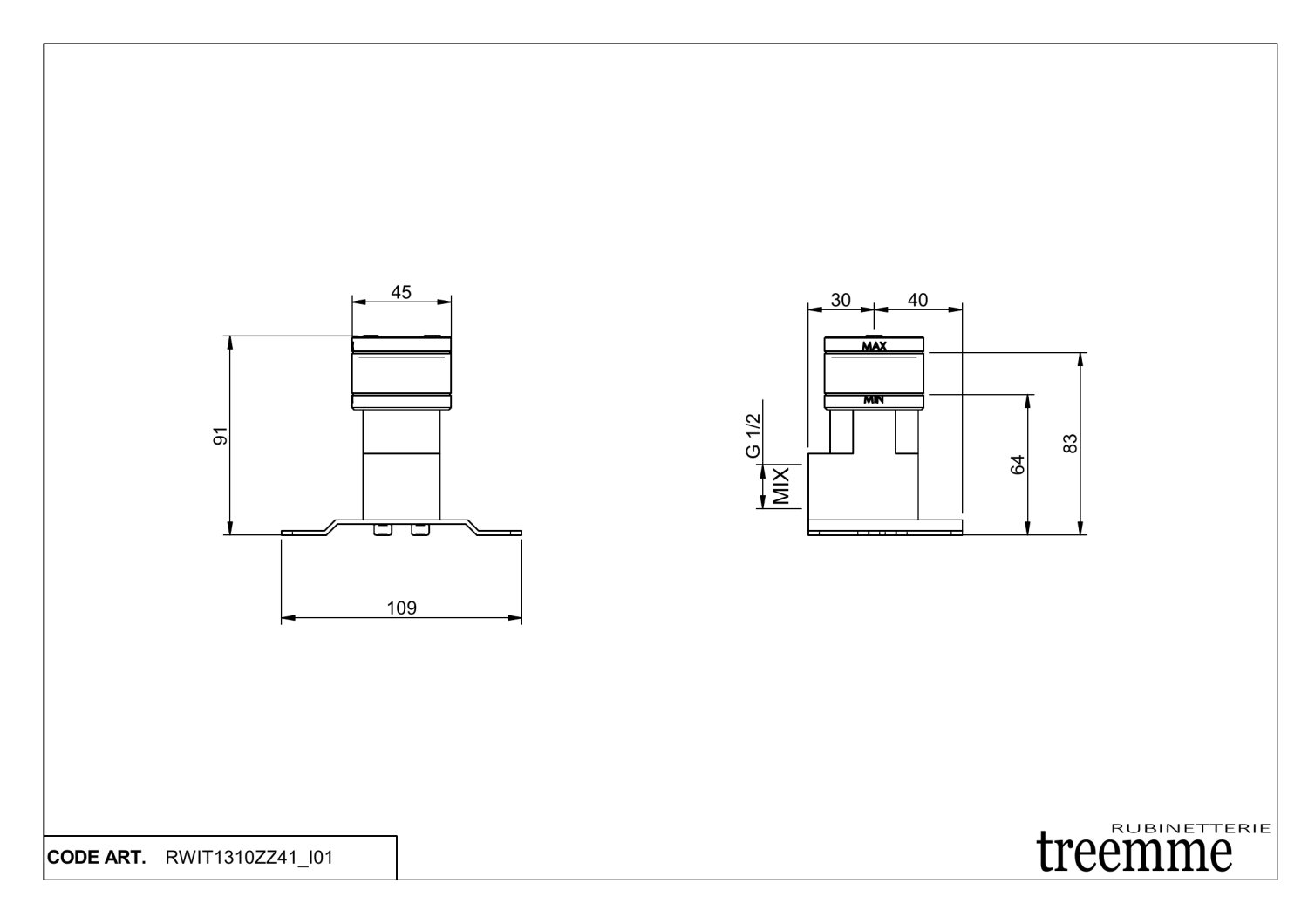 Treemme 22mm Встраиваемая часть напольного излива для раковины RWIT1310ZZ41