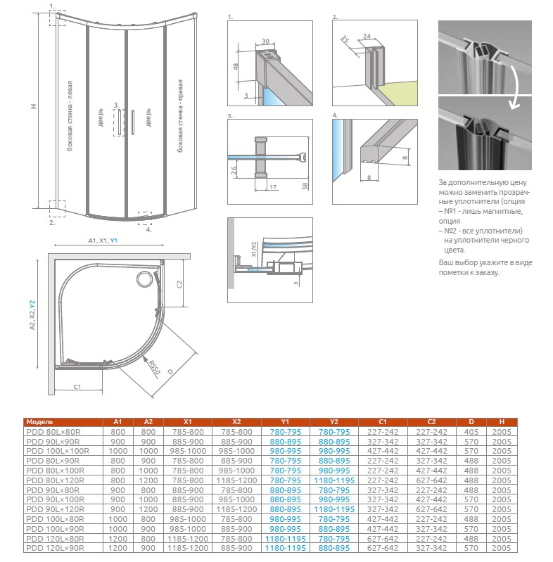 Radaway Idea PDD Боковая стенка, прозрачная 6 мм, Easy Clean 100х200,5h см, цвет: хром глянцевый 387142-01-01