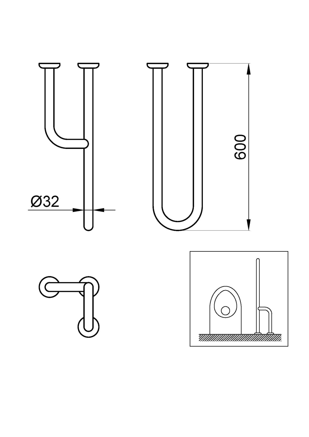 Nofer Поручень подвесной 23,5 см, цвет: белый 15047.W
