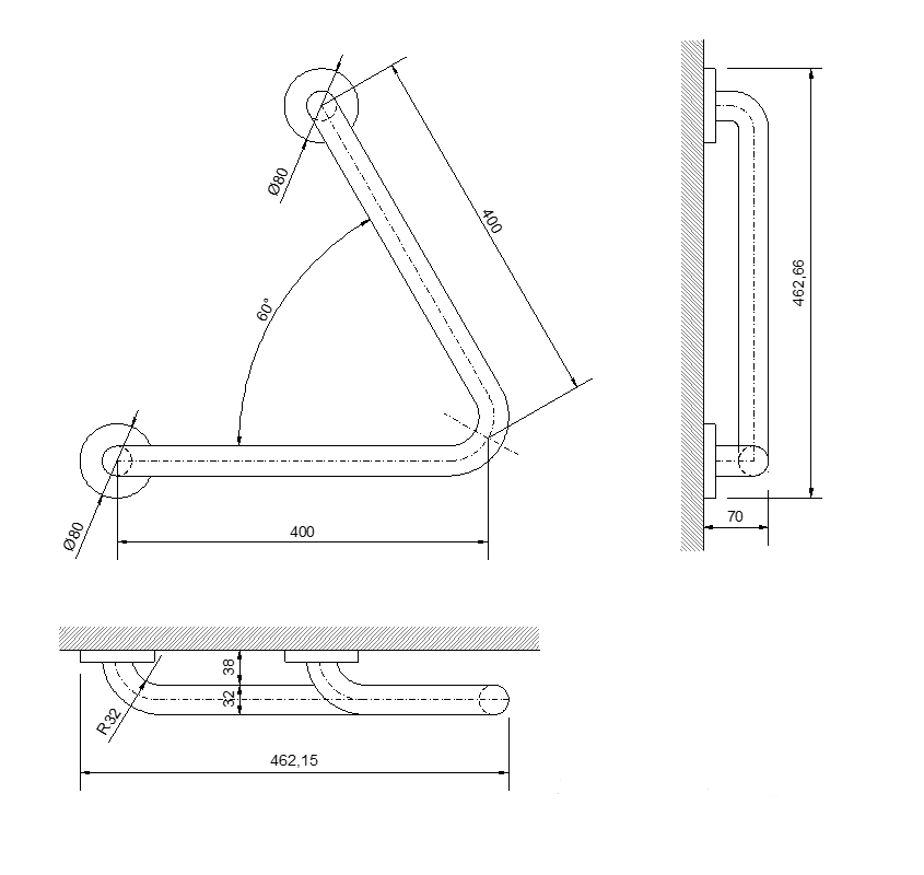 Nofer Поручень подвесной 40 см, цвет: белый 15069.W