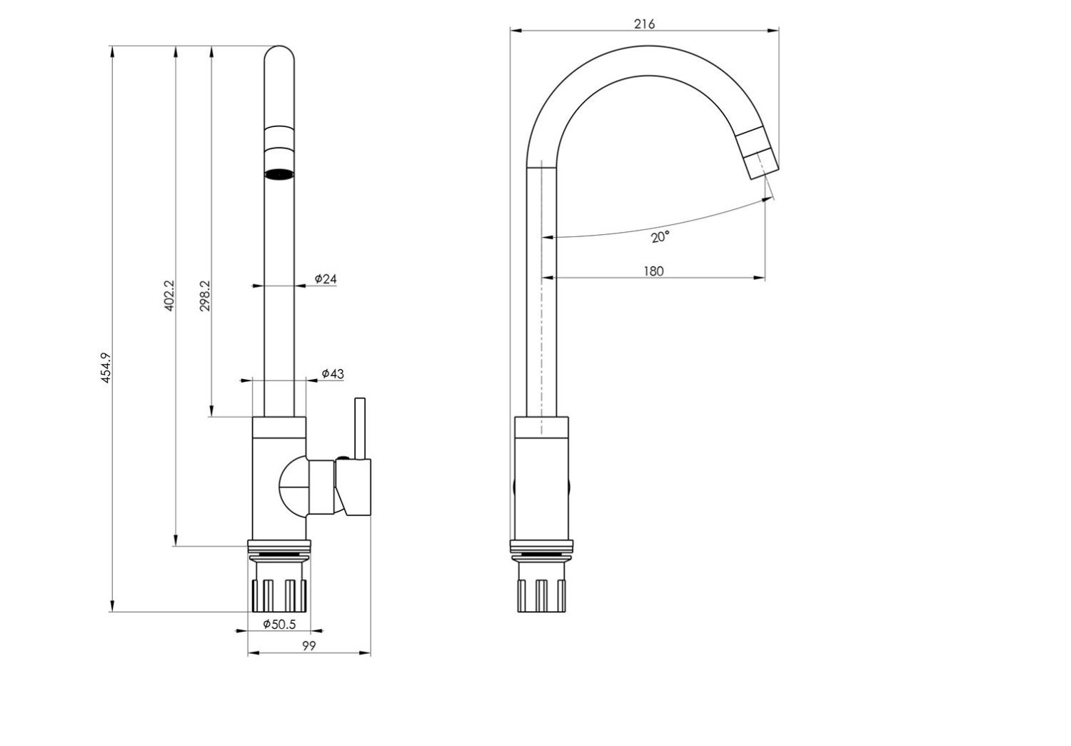 Wonzon & Woghand Смеситель для кухни, изливом 18 см, цвет: белый матовый WW-A21102-MW