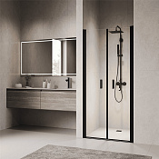 RGW Душевая дверь в нишу, Easy Clean, 60х195h см, стекло прозрачное 6 мм, цвет: черный матовый 060810406-14