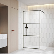RGW Душевое ограждение walk-in универ., 100х200h см, стекло прозрачное 8 мм, цвет: черный матовый 06100910-14