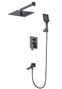 Wonzon & Woghand Cube Душевой комплект встр: смеситель, верхний душ, шланг, цвет: темный графит WW-88939016-BGM