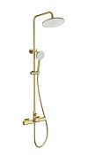 Wonzon & Woghand Душевая стойка: термостат, верхний и ручной душ, шланг, цвет: брашированное золото WW-C3017-A-BG