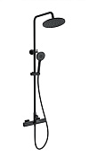 Wonzon & Woghand Душевая стойка: термостат, верхний и ручной душ, шланг, держ, цвет: черный матовый WW-C3017-A-MB