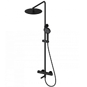 Wonzon & Woghand Душевая стойка: термостат, верхний и ручной душ, шланг, держ, цвет: черный матовый WW-88739902-MB