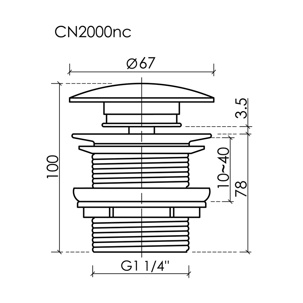 Ceramicanova Донный клапан без перелива, цвет: черный матовый CN2000MBnc