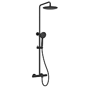 Sancos Game Душевая стойка: термостат, ручной и верхний душ 25см, шланг 150 см, цвет: черный матовый SC3001LMB