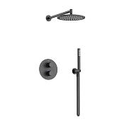 Sancos Etna Душевой комплект: термостат., с внутр. частью, шланг, ручной и верхний душ, цвет: черный SC9010MB