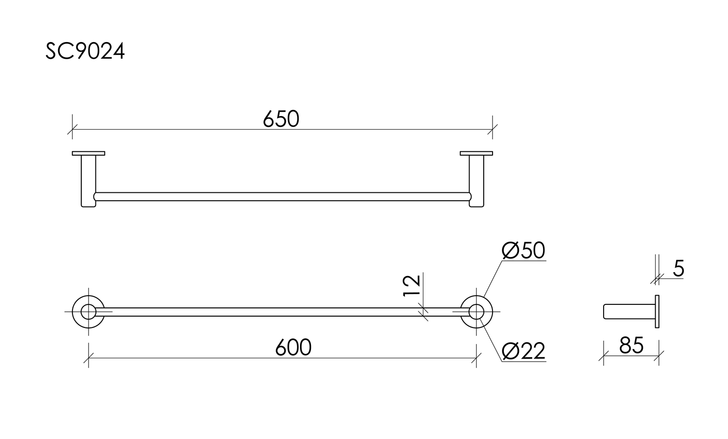 Sancos Base Полотенцедержатель 65 см, подвесной, цвет: вороненая сталь SC9024GG