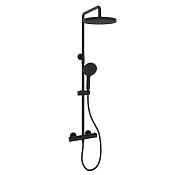 Sancos Teo Душевая стойка: термостат, руч. и верхний душ 3 вида струи, шланг, держатель, цвет:черный SC11001MB