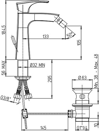 Paini Lady Смеситель для биде с донным клапаном, излив 13,3 см, цвет: черный матовый 89YO306KM