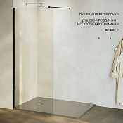 RGW Душевое ограждение walk-in 8 мм, Easy Clean, 90х195h см, стекло прозрачное, цвет: черный мат. 359401009-14