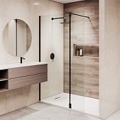RGW Душевое ограждение walk-in 6 мм, Easy Clean, 90х195h см, стекло прозрачное, цвет: черный мат. 351005093-14