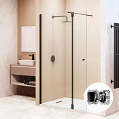 RGW Душевое ограждение walk-in 8 мм, Easy Clean, 140х195h см, стекло прозрачное, цвет: черный мат. 351005443-14