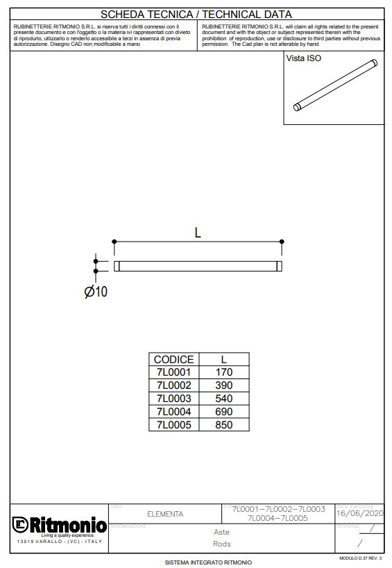 Ritmonio Elementa Рейлинг для аксессуаров 54 см, цвет: ix brushed 7L0003IX