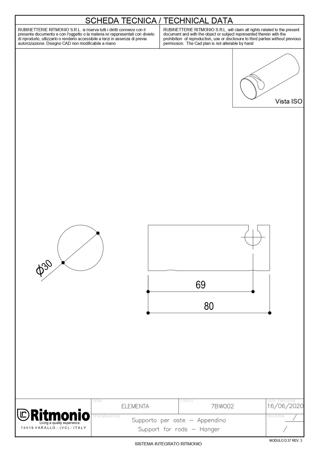 Ritmonio Elementa Держатель для рейлинга, цвет: crl chrome 7BW002CRL