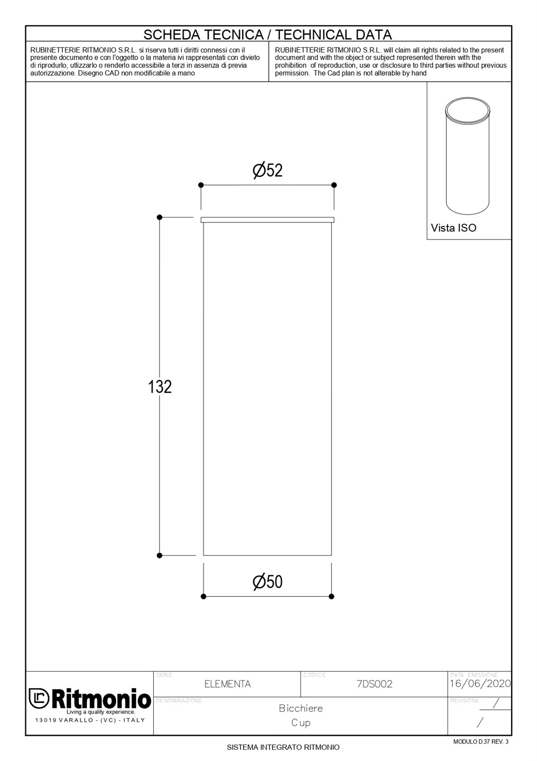 Ritmonio Elementa Стакан встраиваемый, латунь, цвет: crl chrome 7DS002CRL