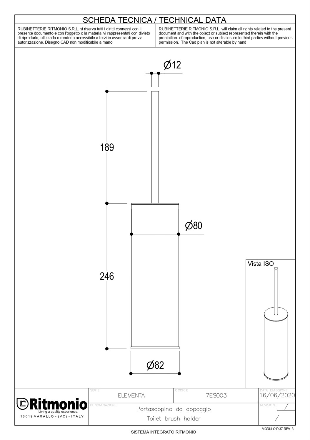 Ritmonio Elementa Ершик для унитаза напольный, цвет: crl chrome 7ES003CRL