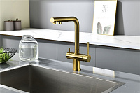 Paulmark Serpentine Смеситель для кухни с выдвижным изливом и подключ. фильтра, цвет: браш. золото Se213222-BG