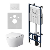 Am.Pm Sense Комплект: унитаз безободковый, инсталляция, кнопка, сиденье, цвет: белый глянец IS100101.741701