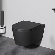 Am.Pm Func Унитаз подвесной 37,5х54 см, безободковый с крышкой микролифт, цвет: черный матовый C8F1701MBSC