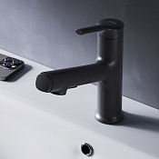 Am.Pm X-Joy S Смеситель для раковины с выдвижным изливом, без донного клапана, цвет: черный матовый F85B02922
