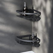 Am.Pm Sense L Полка-корзина 30 см, угловая двухъярусная, цвет: черный матовый A7454222