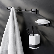 Am.Pm Gem Набор аксессуаров: стеклянная мыльница и стакан, набор крючков, цвет: черный матовый AK90B1903B